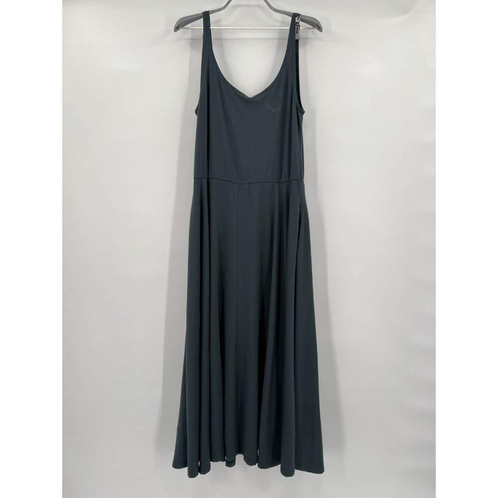 Quince Dark Olive Green Tencel Jersey Fit & Flare Dress sz M Sleeveless Midi - Picture 4 of 5